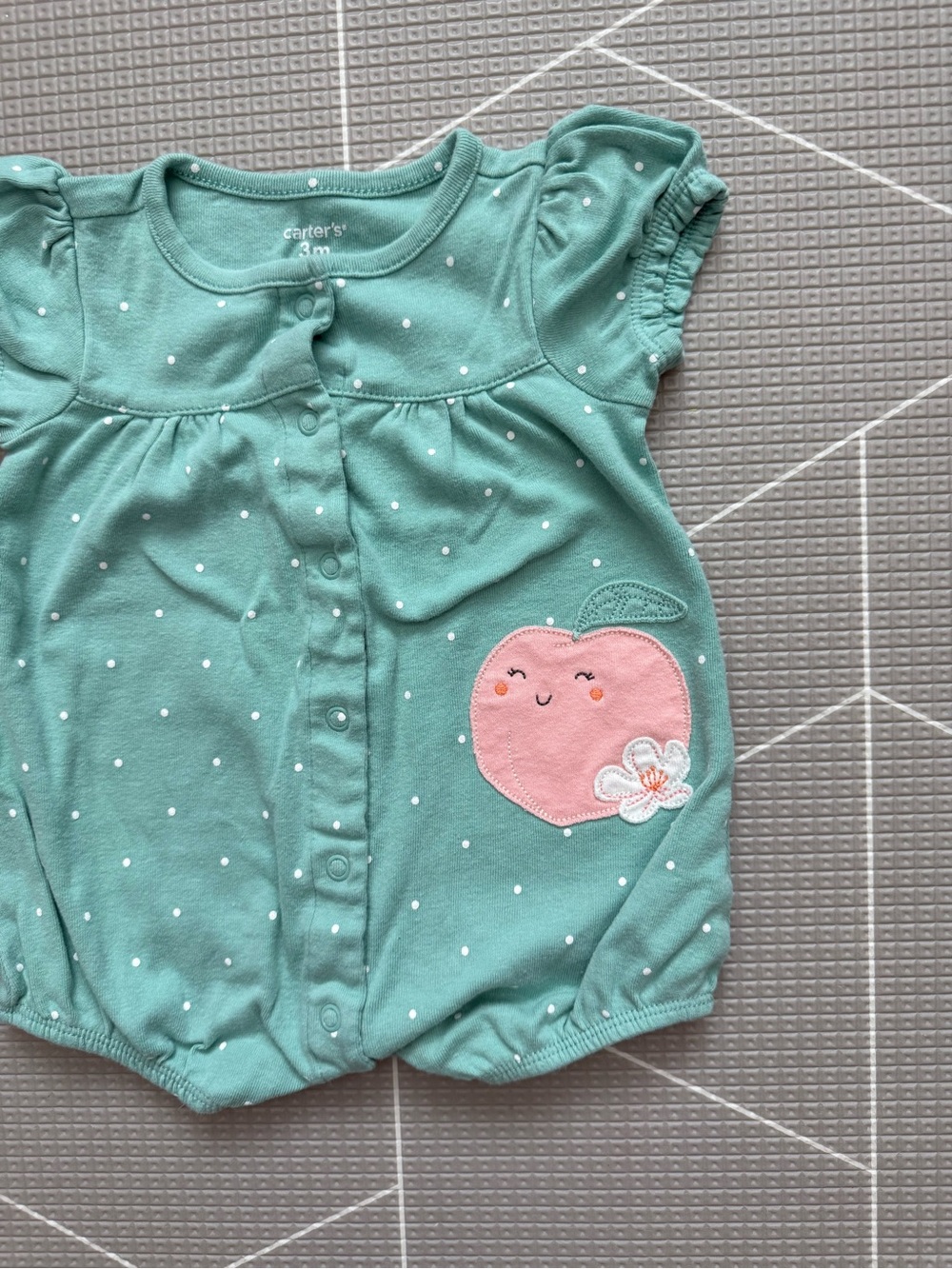 Carter's|Mint blue Polka Dot Apple Applique embroidery bubble romper•••3M,Boho